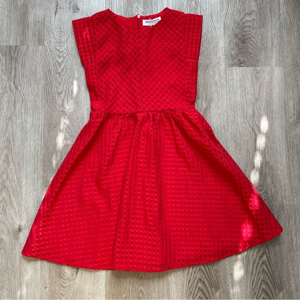 *NEW* MINOTI Red Waffle-Woven Dress